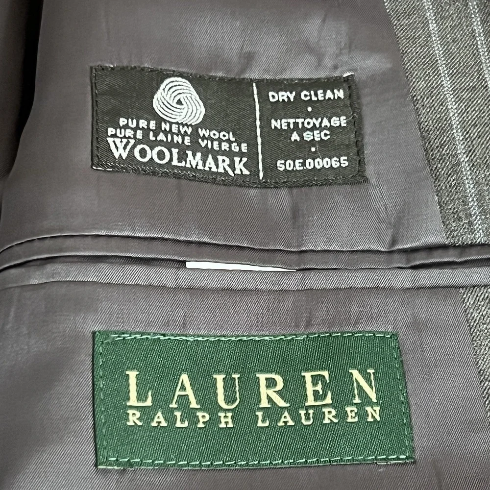 Lauren Ralph Lauren Blazer Mens 46S‎ Gray Pin Stripe Suit Jacket Wool Sport Coat